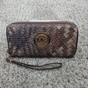 MK Inspired Brown Patterned Wristlet